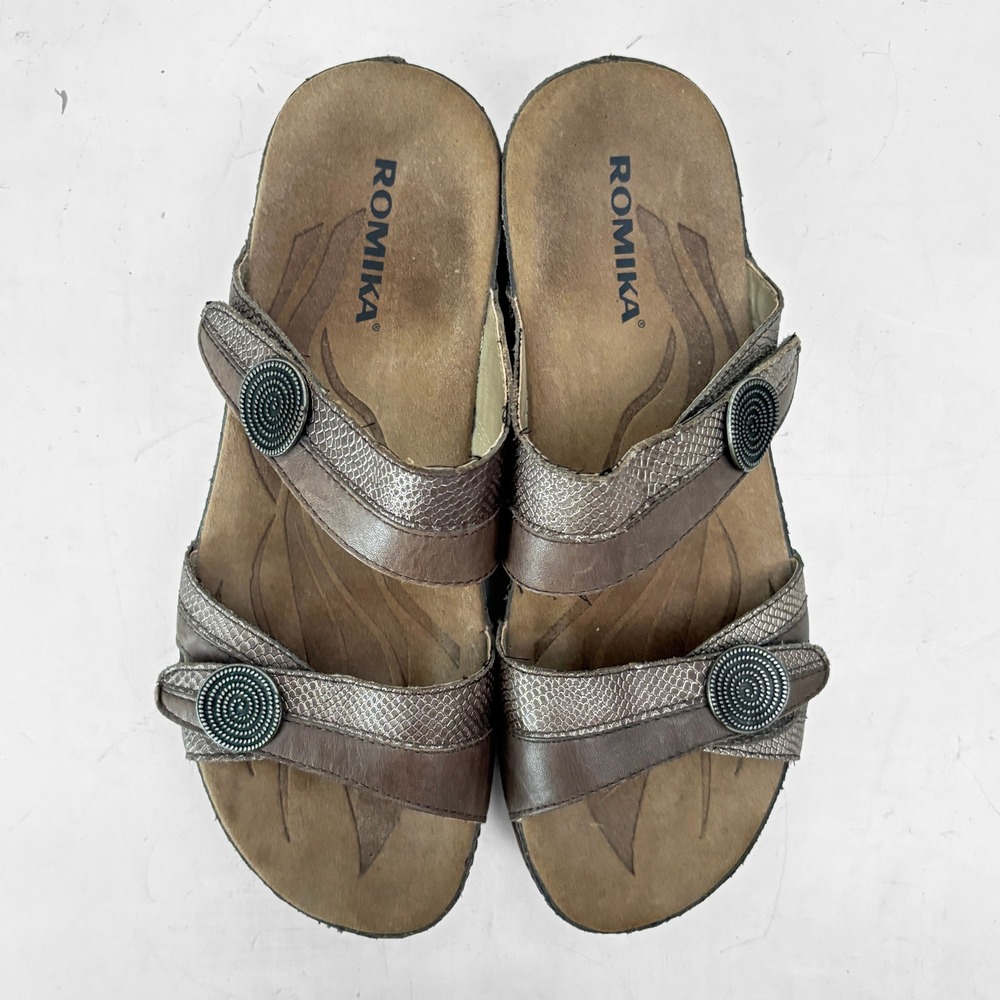Romika Fidschi 22 Womens Metallic Snake Embossed Leather Slide Sandals 38/7-7.5 - Picture 7 of 10